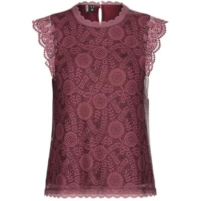 PIECES Dam Pcolline Sl Lace Top Noos blusskjorta, tawny port, XS PIECES Dam Pcolline Sl Lace Top Noos blusskjorta, tawny port, XS