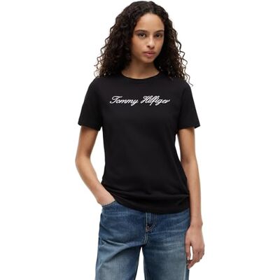 Tommy Hilfiger dam NOS SCRIPT REGULAR C-NK SS WW0WW434590GJ004, SVART (Nos Black), M, Svart (nr svart), M Tommy Hilfiger dam NOS SCRIPT REGULAR C-NK SS WW0WW434590GJ004, SVART (Nos Black), M, Svart (nr svart), M