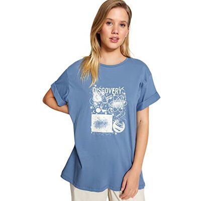 Trendyol Dam oversize basic rundhalsad stickad T-shirt, Indigo, M Trendyol Dam oversize basic rundhalsad stickad T-shirt, Indigo, M