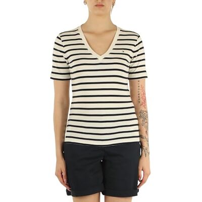 Tommy Hilfiger Dam NY SLIM CODY V-NK SS WW0WW40584, blå, S, Blå (Breton Dark Night Navy Stp), S Tommy Hilfiger Dam NY SLIM CODY V-NK SS WW0WW40584, blå, S, Blå (Breton Dark Night Navy Stp), S