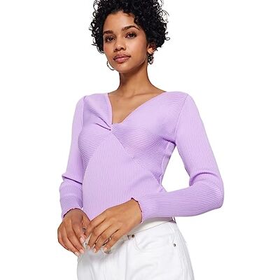 Trendyol FeMan Slim Fit Basic V-ringad Stickad tröja, lila, M, Lila, M Trendyol FeMan Slim Fit Basic V-ringad Stickad tröja, lila, M, Lila, M