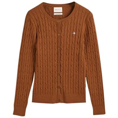 GANT Stretch bomull cable cardigan, Kacao, XS GANT Stretch bomull cable cardigan, Kacao, XS