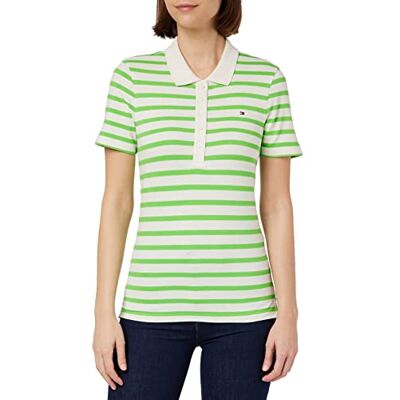 Tommy Hilfiger S/S pikétröjor, dam, Breton Stp W vit/vårlime, XL Tommy Hilfiger S/S pikétröjor, dam, Breton Stp W vit/vårlime, XL