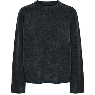 PIECES Pcana Ls O-Neck Knit Pwp Bc, Mörkgrå melange, XS PIECES Pcana Ls O-Neck Knit Pwp Bc, Mörkgrå melange, XS