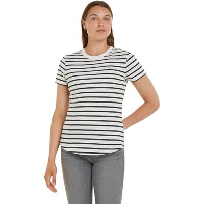 Tommy Hilfiger kvinnor 1985 Slim Slub C-Nk Ss S/S stickade toppar, vit, XL, Breton Ecru/Ökenhimmel, XL Tommy Hilfiger kvinnor 1985 Slim Slub C-Nk Ss S/S stickade toppar, vit, XL, Breton Ecru/Ökenhimmel, XL