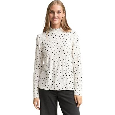 TOM TAILOR Denim dam långärmad T-shirt, 39002 – Liten offwhite svart prickigt tryck, XXL TOM TAILOR Denim dam långärmad T-shirt, 39002 – Liten offwhite svart prickigt tryck, XXL
