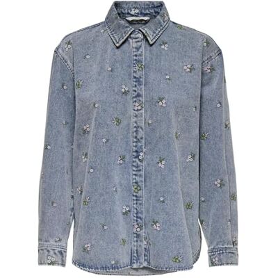 ONLY Onlvera L/S Flower Emb Shirt DNM Noos, Ljusblå denim, M ONLY Onlvera L/S Flower Emb Shirt DNM Noos, Ljusblå denim, M