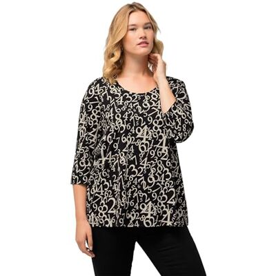 Ulla Popken Ulla popkar, kvinnor, stora storlekar, t-shirt med tryck och 3/4-arm, A-LINE, svart, 46-48 Ulla Popken Ulla popkar, kvinnor, stora storlekar, t-shirt med tryck och 3/4-arm, A-LINE, svart, 46-48