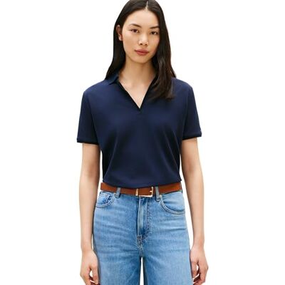 Tommy Hilfiger Dam Lyocell Pique Open-Nk Ss Polo WW0WW48720, blå, M Tommy Hilfiger Dam Lyocell Pique Open-Nk Ss Polo WW0WW48720, blå, M