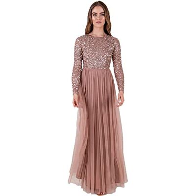 Maya Deluxe Maya utsmyckad långärmad maxiklänning för kvinnor brudtärna, Blek Mauve, 36 Maya Deluxe Maya utsmyckad långärmad maxiklänning för kvinnor brudtärna, Blek Mauve, 36