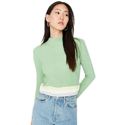 Trendyol Dam rund hals färgblock vanlig tröja sweatshirt, grön, L, gRÖN Trendyol Dam rund hals färgblock vanlig tröja sweatshirt, grön, L, gRÖN