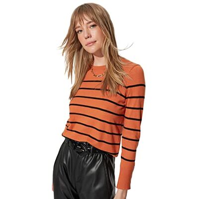 Trendyol FeMan Slim Fit Basic Crew Neck Stickad tröja, Kanel, S, Kanel, S Trendyol FeMan Slim Fit Basic Crew Neck Stickad tröja, Kanel, S, Kanel, S