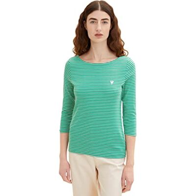 TOM TAILOR Damer T-shirt 1035382, 31285 Green Offwhite Thin Stripe, XXS TOM TAILOR Damer T-shirt 1035382, 31285 Green Offwhite Thin Stripe, XXS