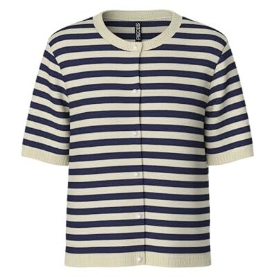 PIECES Pcorina Ss Stripe Knit Cardi Pwp Bc, Sjöfartsblå, M PIECES Pcorina Ss Stripe Knit Cardi Pwp Bc, Sjöfartsblå, M