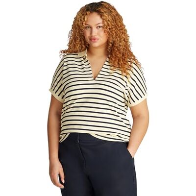 Tommy Hilfiger kvinnors CRV LYOCELL OPEN-NK POLO SS WW0WW46074, vit, 52, Vit (Calico/Dark Night Navy Stp), 52 Tommy Hilfiger kvinnors CRV LYOCELL OPEN-NK POLO SS WW0WW46074, vit, 52, Vit (Calico/Dark Night Navy Stp), 52
