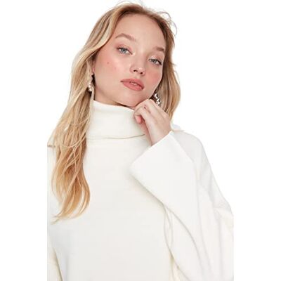Trendyol Dam polokrage enkel överdimensionerad tröja sweatshirt, Ecru, M, Ecru Trendyol Dam polokrage enkel överdimensionerad tröja sweatshirt, Ecru, M, Ecru