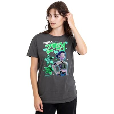 KPop Demon Hunters kvinnors Huntrix Zoey Popstar dam t-shirt, svart t-shirt, Träkol, XXL KPop Demon Hunters kvinnors Huntrix Zoey Popstar dam t-shirt, svart t-shirt, Träkol, XXL