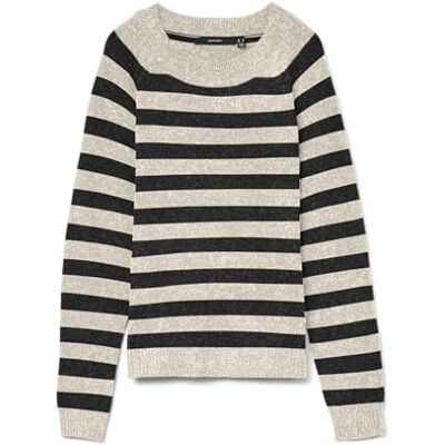 VERO MODA VMDOFFY LS O-hals blus GA NOOS, Björk/ränder: w. Svart melange, L VERO MODA VMDOFFY LS O-hals blus GA NOOS, Björk/ränder: w. Svart melange, L