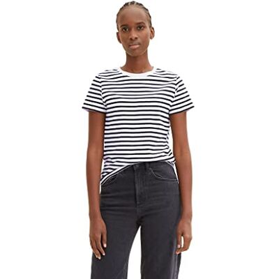 TOM TAILOR Denim Damer T-shirt 1035867, 31641 White Black Stripe, L TOM TAILOR Denim Damer T-shirt 1035867, 31641 White Black Stripe, L