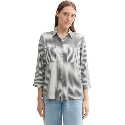 TOM TAILOR damblus, 35912 – marinblå vit tunn remsa, 46 TOM TAILOR damblus, 35912 – marinblå vit tunn remsa, 46