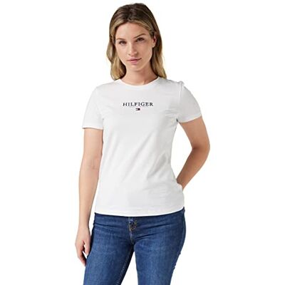 Tommy Hilfiger Dam Exklusiv Hilfiger C-nk Reg Tee S/S stickade toppar, Vitt, M Tommy Hilfiger Dam Exklusiv Hilfiger C-nk Reg Tee S/S stickade toppar, Vitt, M