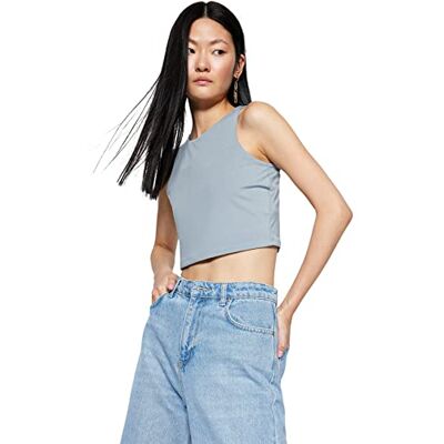 Trendyol Dam smal passform bas rund hals stickad singlet, grå, XS, Grå, XS Trendyol Dam smal passform bas rund hals stickad singlet, grå, XS, Grå, XS