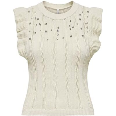 ONLY Onlnewtulle Life Sl Frill Bling Top KNT, ecru, XL ONLY Onlnewtulle Life Sl Frill Bling Top KNT, ecru, XL