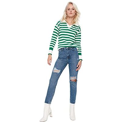 Trendyol Dam hög midja raka ben mamma jeans, marinblå, 60 SE Trendyol Dam hög midja raka ben mamma jeans, marinblå, 60 SE