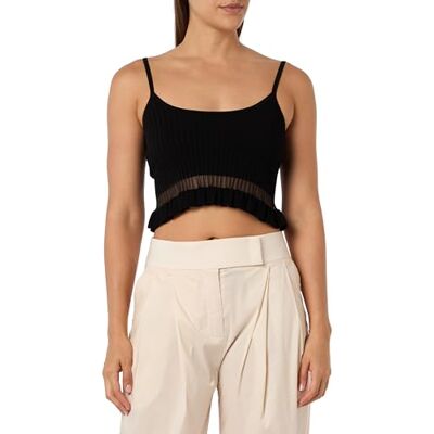Pinko ZAGARA Top ribbad med nylon, Z99_svart limousine, XS Pinko ZAGARA Top ribbad med nylon, Z99_svart limousine, XS