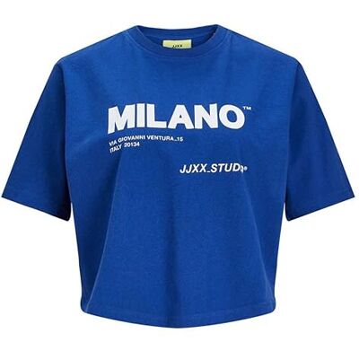 JJXX JACK & JONES Dam, Jxbrook Ss Relaxed Vint Tee Sn T-shirt, Sodalite blå/tryck: ljusvitt milano-tryck, L JJXX JACK & JONES Dam, Jxbrook Ss Relaxed Vint Tee Sn T-shirt, Sodalite blå/tryck: ljusvitt milano-tryck, L