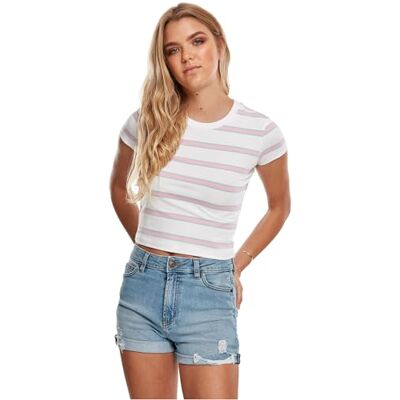 Urban Classics dam-dam-randig t-shirt, Vit/Girlyrosa, S Liten Urban Classics dam-dam-randig t-shirt, Vit/Girlyrosa, S Liten