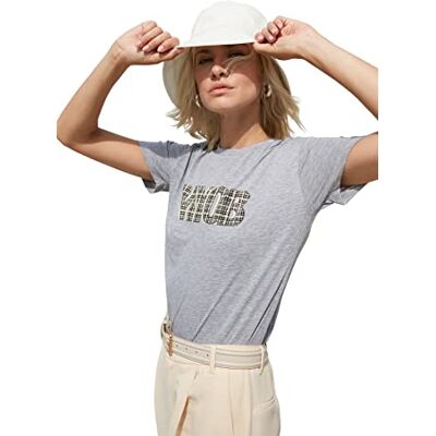 Trendyol Dam vanlig basic rundhalsad vävd T-shirt, Grått, L Trendyol Dam vanlig basic rundhalsad vävd T-shirt, Grått, L