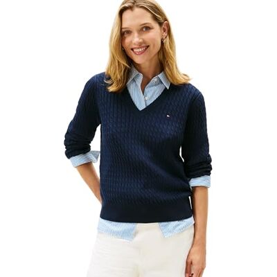 Tommy Hilfiger dam CO kabel fin GG V-NK LS SWT WW0WW44987 pullover tröja, blå (mörk natt marinblå), XS, Blå (mörk natt marinblå), XS Tommy Hilfiger dam CO kabel fin GG V-NK LS SWT WW0WW44987 pullover tröja, blå (mörk natt marinblå), XS, Blå (mörk natt marinblå), XS