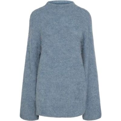 PIECES Damer Pcmala Ls highneck stickad Noos Bc stickad tröja, Blekt denim, M PIECES Damer Pcmala Ls highneck stickad Noos Bc stickad tröja, Blekt denim, M
