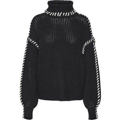 VERO MODA Stickad tröja för kvinnor, VMNEWCREAM tröja, svart, M VERO MODA Stickad tröja för kvinnor, VMNEWCREAM tröja, svart, M