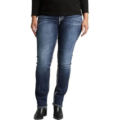 Silver Jeans Co. Silverjeans kvinnor plus size suki kurvy passform mitten stiger raka ben jeans Silver Jeans Co. Silverjeans kvinnor plus size suki kurvy passform mitten stiger raka ben jeans