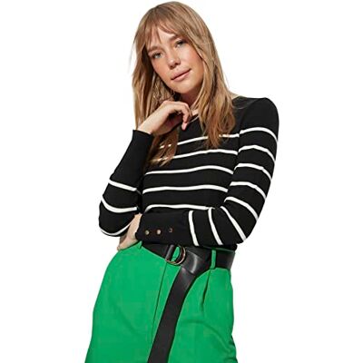 Trendyol Dam Slim Fit Basic Crew Neck Stickat tröja, Svart, M Trendyol Dam Slim Fit Basic Crew Neck Stickat tröja, Svart, M