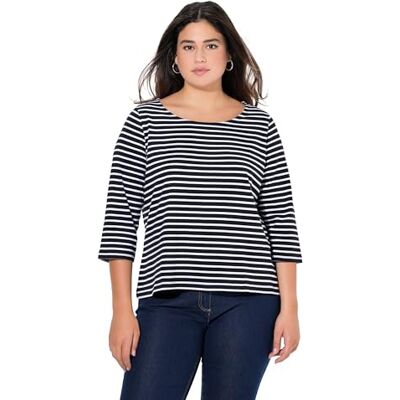 Ulla Popken dam stora storlekar plus size randig tröja, klassisk passform, rund hals, 3/4-arm 837114, svart, 46-48 Ulla Popken dam stora storlekar plus size randig tröja, klassisk passform, rund hals, 3/4-arm 837114, svart, 46-48
