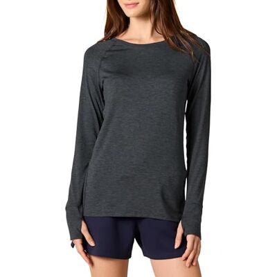Amazon Essentials dam borstad Tech Stretch långärmad rund hals skjorta (finns i plusstorlek), svart/rymdfärg, X-Large Amazon Essentials dam borstad Tech Stretch långärmad rund hals skjorta (finns i plusstorlek), svart/rymdfärg, X-Large