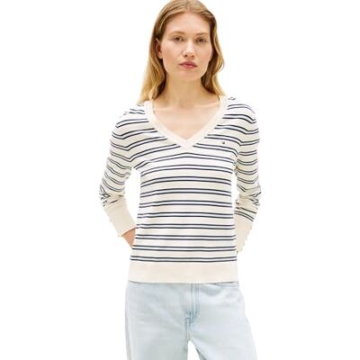 Tommy Hilfiger dam Co Jersey Stitch V-Nk tröja Ww0Ww40098, beige, XL Tommy Hilfiger dam Co Jersey Stitch V-Nk tröja Ww0Ww40098, beige, XL