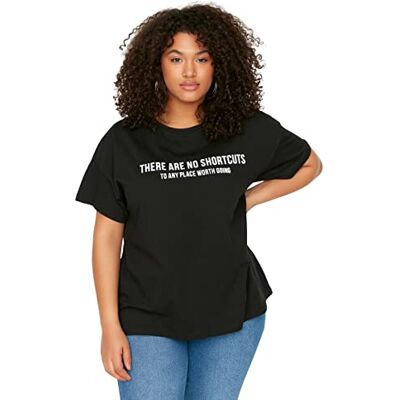 Trendyol Dam plusstorlek normal bas rundhalsad stickad plusstorlek T-shirt, Svart, 4XL/Stor Trendyol Dam plusstorlek normal bas rundhalsad stickad plusstorlek T-shirt, Svart, 4XL/Stor