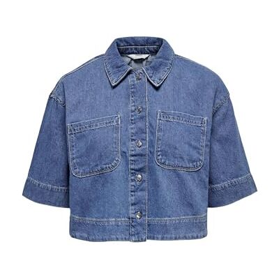 ONLY skuren passform jeansskjorta, Medelblå denim, XL ONLY skuren passform jeansskjorta, Medelblå denim, XL