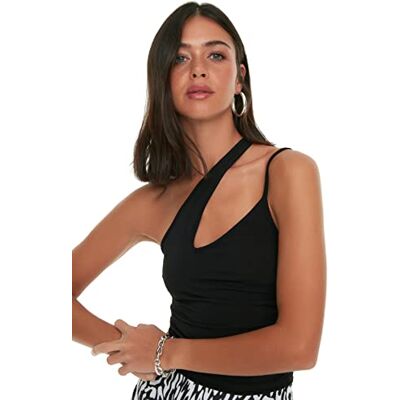 Trendyol Dam normal passform bodycon asymmetrisk krage stickad blus, svart, XS, Svart, XS Trendyol Dam normal passform bodycon asymmetrisk krage stickad blus, svart, XS, Svart, XS