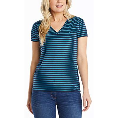 Nautica Damer Easy Comfort V-Neck randig supermjuk stretch bomull T-shirt, Lysande blå, M Nautica Damer Easy Comfort V-Neck randig supermjuk stretch bomull T-shirt, Lysande blå, M