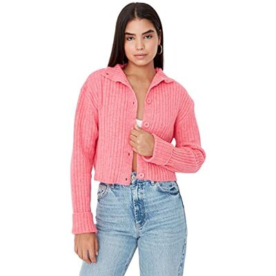Trendyol Dam normal standard nedfällbar krage stickad cardigan, Rosa, M Trendyol Dam normal standard nedfällbar krage stickad cardigan, Rosa, M