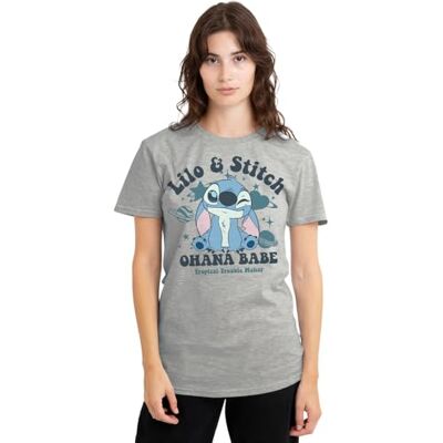 Disney Lilo och Stitch Ohana Babe klassisk t-shirt, ljung grå, XX-Large, Gråmelange, XXL Disney Lilo och Stitch Ohana Babe klassisk t-shirt, ljung grå, XX-Large, Gråmelange, XXL