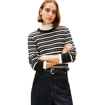 Tommy Hilfiger dam CO kabel fin GG C-NK LS tröja WW0WW44993 pullover tröja, svart (svart/calico multi STP), M, Svart (svart/Calico Multi Stp), M Tommy Hilfiger dam CO kabel fin GG C-NK LS tröja WW0WW44993 pullover tröja, svart (svart/calico multi STP), M, Svart (svart/Calico Multi Stp), M