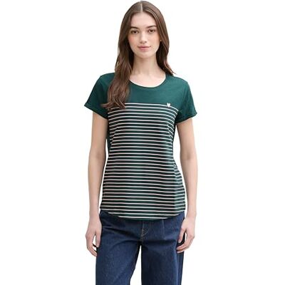 TOM TAILOR Denim Damer Randig T-shirt med hjärttryck 1012686, 18815 Green Rose Stripe, XL TOM TAILOR Denim Damer Randig T-shirt med hjärttryck 1012686, 18815 Green Rose Stripe, XL