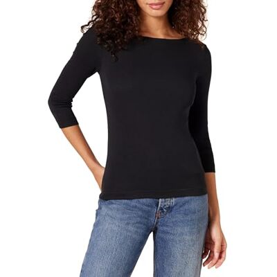 Amazon Essentials Women's T-shirt med smal passform och kvartsärmar med båtringning, Svart, XXL Amazon Essentials Women's T-shirt med smal passform och kvartsärmar med båtringning, Svart, XXL