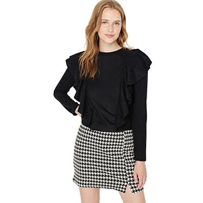 Trendyol Dam vanlig basic rund hals stickad blus, Svart, XS Trendyol Dam vanlig basic rund hals stickad blus, Svart, XS